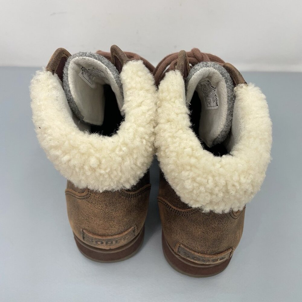 Sorel Harlow Lace Cozy Ankle Boots Shearling Fur‎ Waterproof Leather Womens 9 - Picture 8 of 12